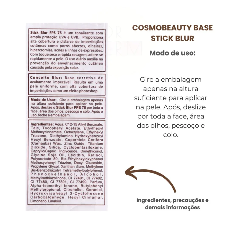 Cosmobeauty Stick Blur Alta Cobertura FPS 75 Natural - Filtro Solar em Bastão 18g