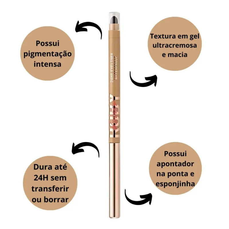 Ruby Kisses Eye Liner Retrátil Glittery Gold - Lápis de Olho em Gel 300mg