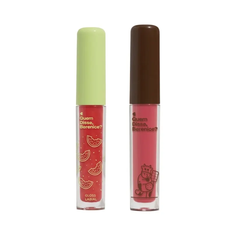 Combo Gloss Brilho Labial Melancia 4ml + Gloss Brilho Labial Rosa Deleite Chocolatudo 4ml