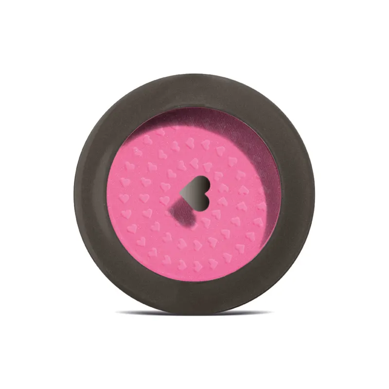 Estojo compacto redondo na cor preta com tampa transparente com coração ilustrado contendo 2g de blush em pó compacto Rubor Rosa Rosandilex da marca Quem Disse, Berenice?.