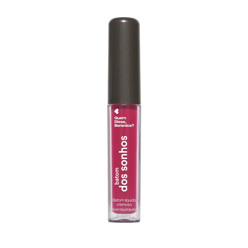 Batom líquido rosa Rosite dos Sonhos Quem Disse, Berenice? em tubo cilíndrico transparente mostrando a tonalidade do produto e tampa preta.