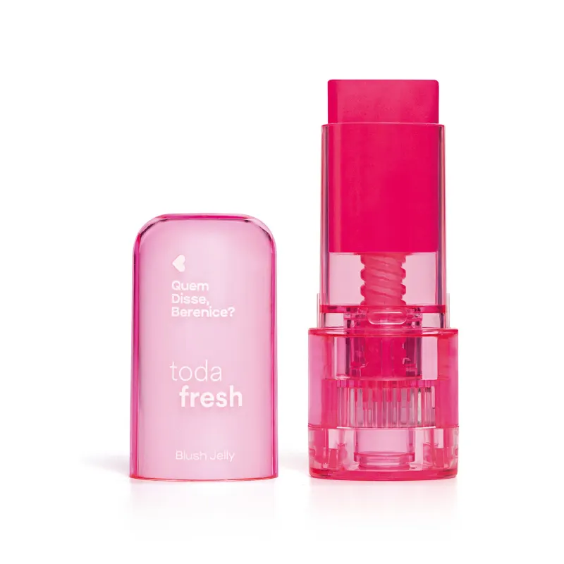 Frasco rosa escuro com tampa rosa translúcida contendo 5g de blush jelly na cor pink da marca Toda Fresh Quem Disse, Berenice? .