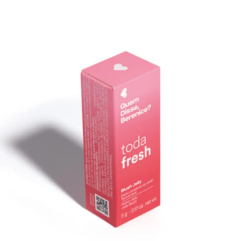 Caixa em tom de rosa contendo um frasco de blush jelly Toda Fresh Quem Disse, Berenice?.
