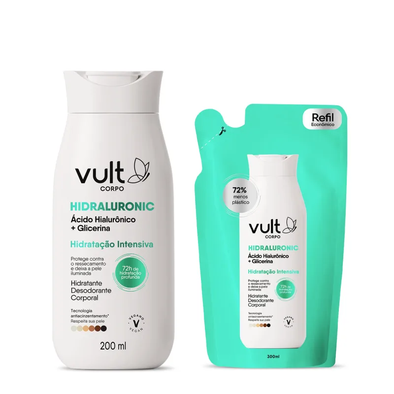 Combo Vult Corpo: Loção  Corporal Vult Corpo Hidraluronic Hidratação Intensiva 200ml  + Refil 300ml