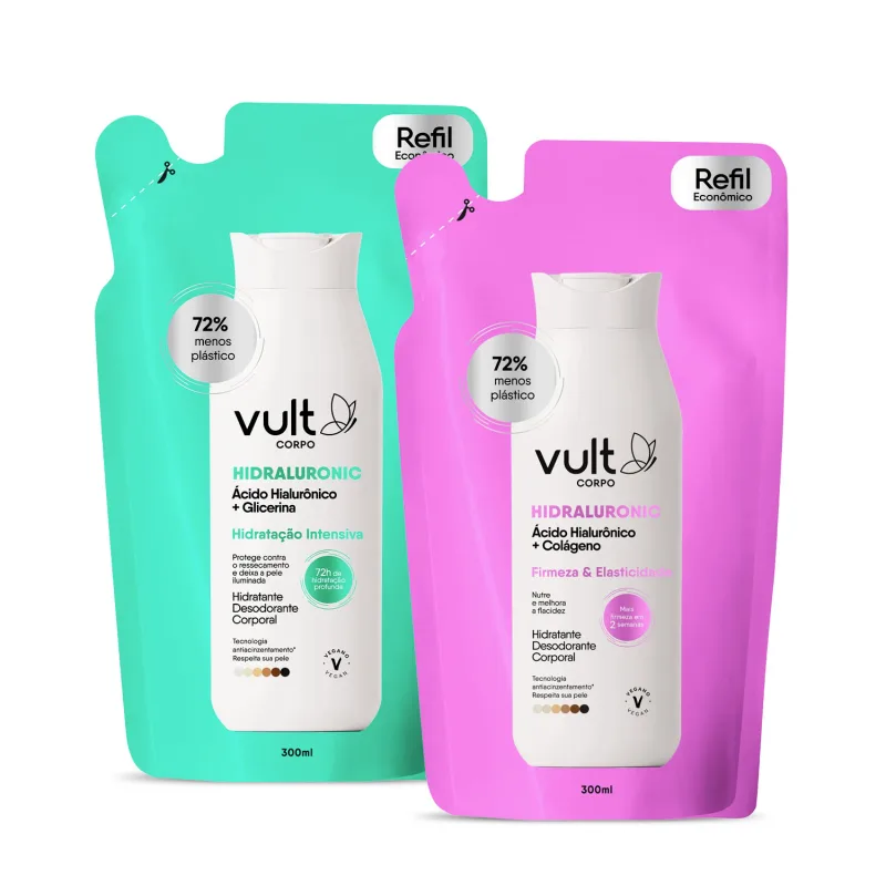Combo Refil Loção Corporal Vult Corpo Hidraluronic: Firmeza & Elasticidade 300ml + Hidratação Imediata 300ml