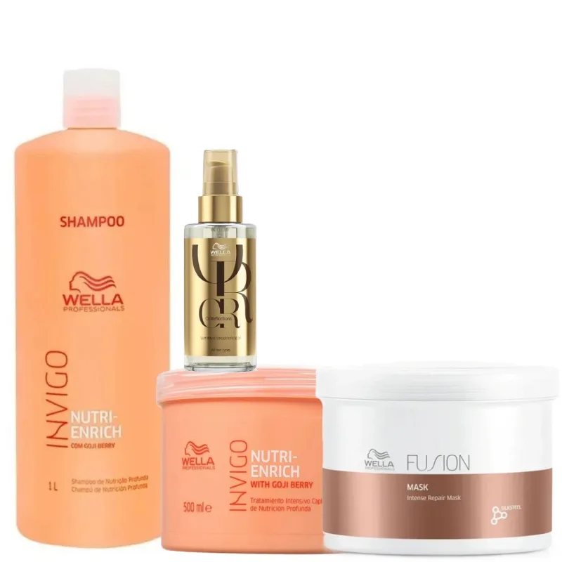 Kit Wella Cronograma Capilar Nutri-Enrich Fusion Salon + Oil Reflections (4 Produtos)