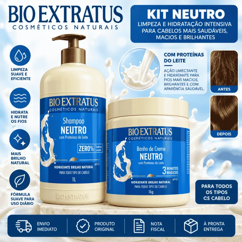Kit Bio Extratus Neutro Hidratação Shampoo 1L Máscara 1kg