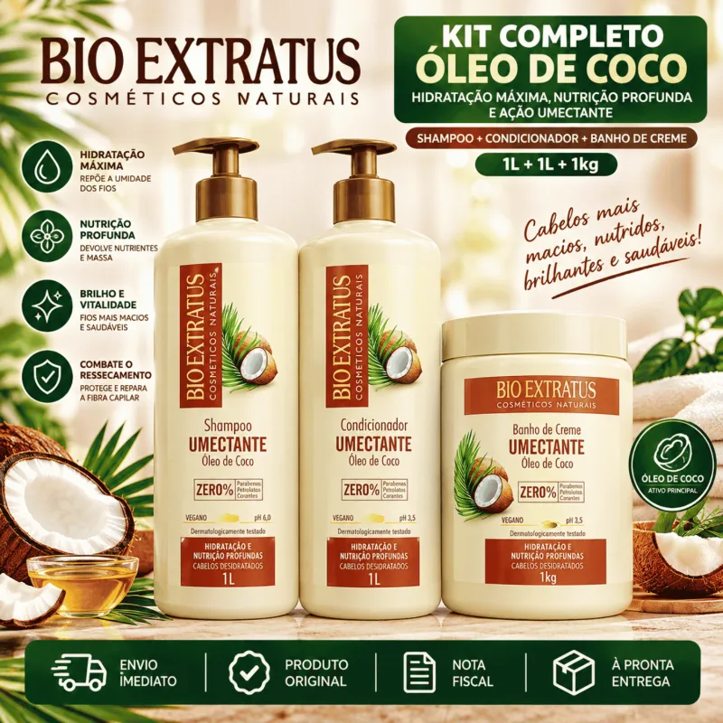 Kit Bio Extratus Umectante Coco Hidratação Shampoo Cond Másc