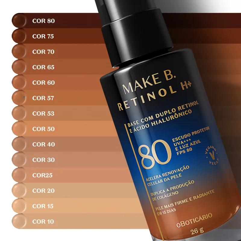 Base Líquida Cor 40 com FPS 80 Make B. Retinol H+ 26g