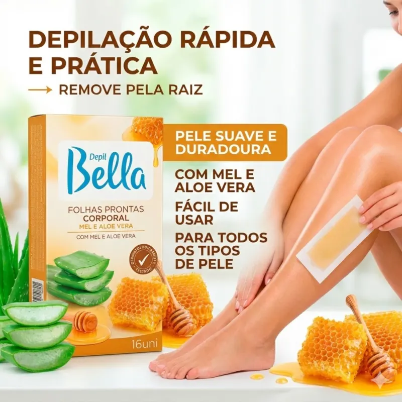 Folhas Prontas Depilação Corporal 96 unidades Depil Bella Mel Aloe Vera
