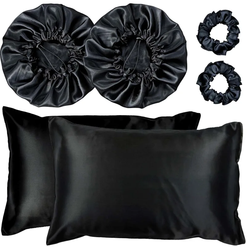 Kit Bemart Fronha Touca e Xuxinhas Cetim Preto (6 Produtos)