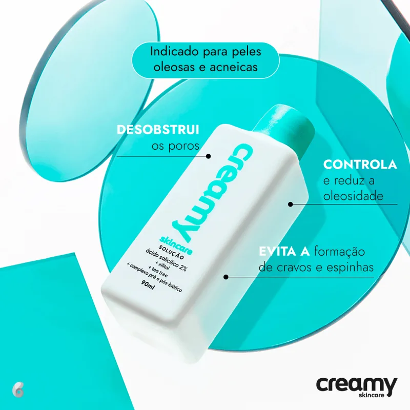 A imagem mostra o produto e informações de ações dele na pele.