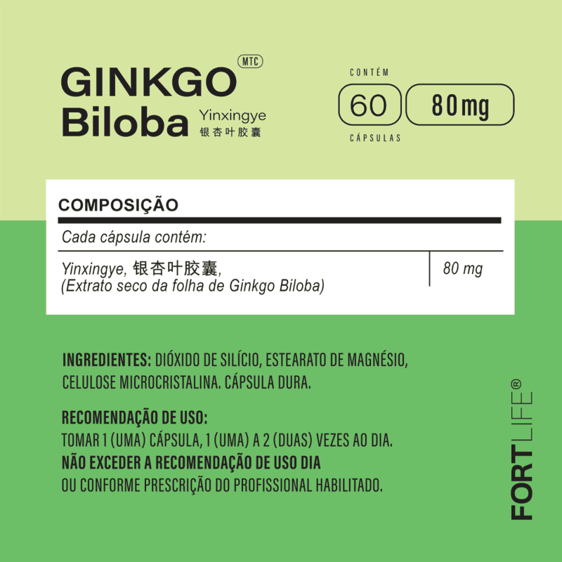 FortLife Pharma Ginkgo Biloba 80mg - Suplemento Vitamínico (60 Cápsulas)