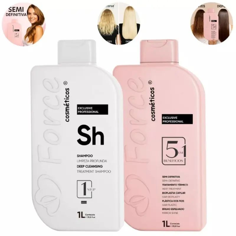 Kit Alinhamento Capilar Prissional Semi Definitiva Exclusive 5 em1 Force Cosméticos 1L