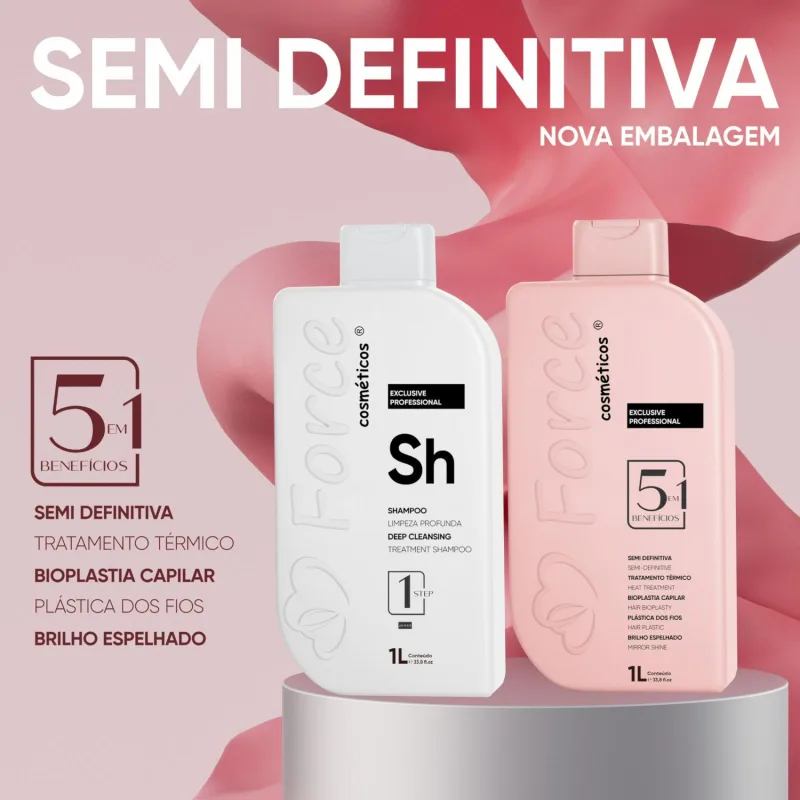 Kit Alinhamento Capilar Prissional Semi Definitiva Exclusive 5 em1 Force Cosméticos 1L