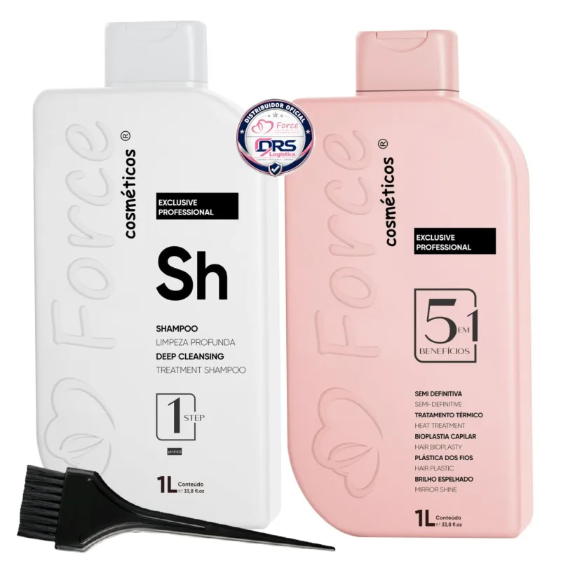 Kit Alinhamento Capilar Prissional Semi Definitiva Exclusive 5 em1 Force Cosméticos 1L