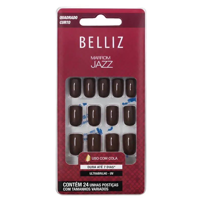 Unhas Postiças Belliz Marrom Jazz Quadrado Curto Cód.:2294