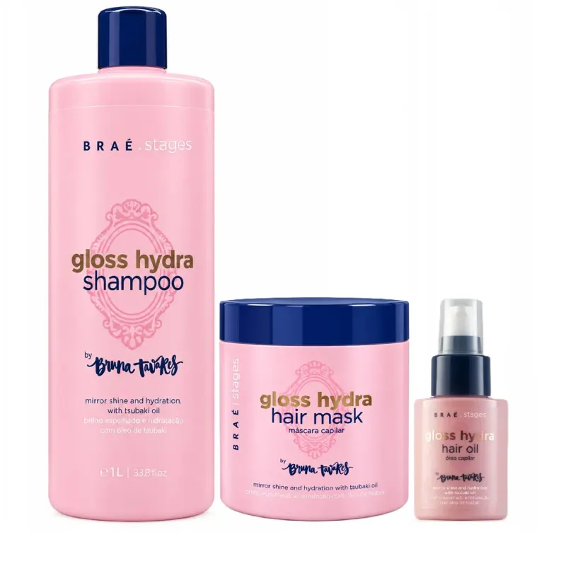 Kit Braé Stages by Bruna Tavares Gloss Hydra Shampoo 1L + Máscara 500g + Óleo 60ml