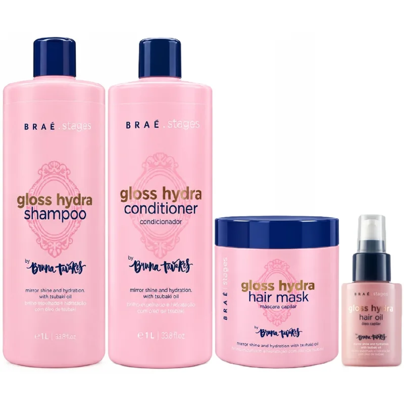 Kit Braé Stages by Bruna Tavares Gloss Hydra Shampoo & Condicionador 1L + Máscara 500g + Óleo 60ml