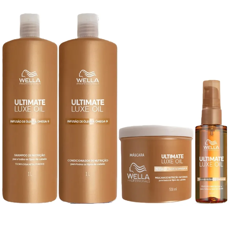 Kit Wella Ultimate Luxe Oil - Shampoo & Condicionador 1L + Máscara 500ml + Óleo 100ml