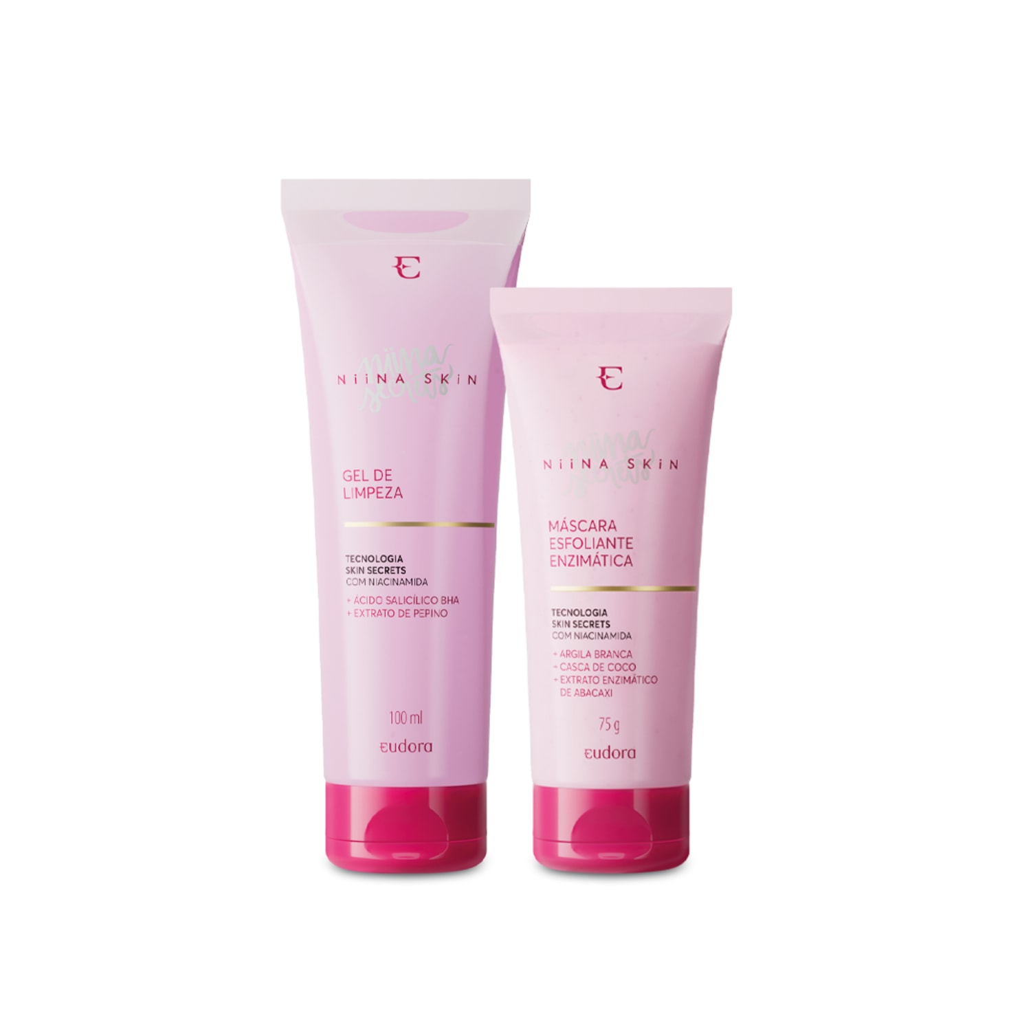 Combo Niina Skin: Gel de Limpeza 100ml + Máscara Esfoliante Enzimática 75g
