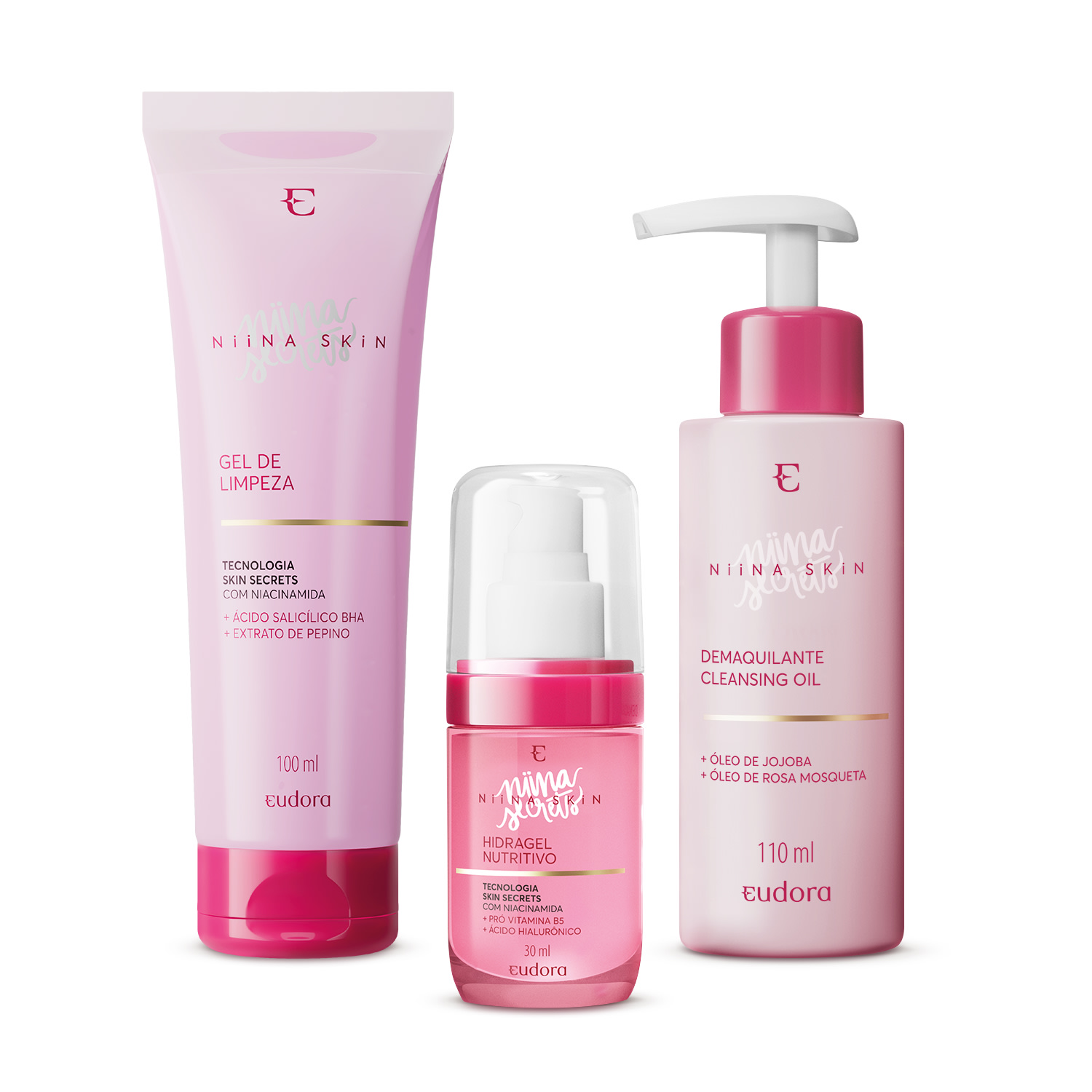 Combo Niina Skin: Cleasing Oil + Hidra Gel + Gel de Limpeza