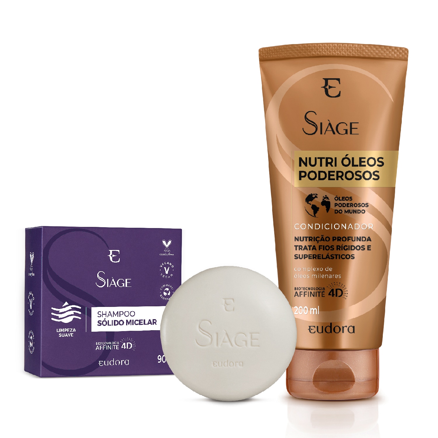 Combo Siàge: Shampoo Sólido Micelar + Condicionador Nutri Óleos Poderosos