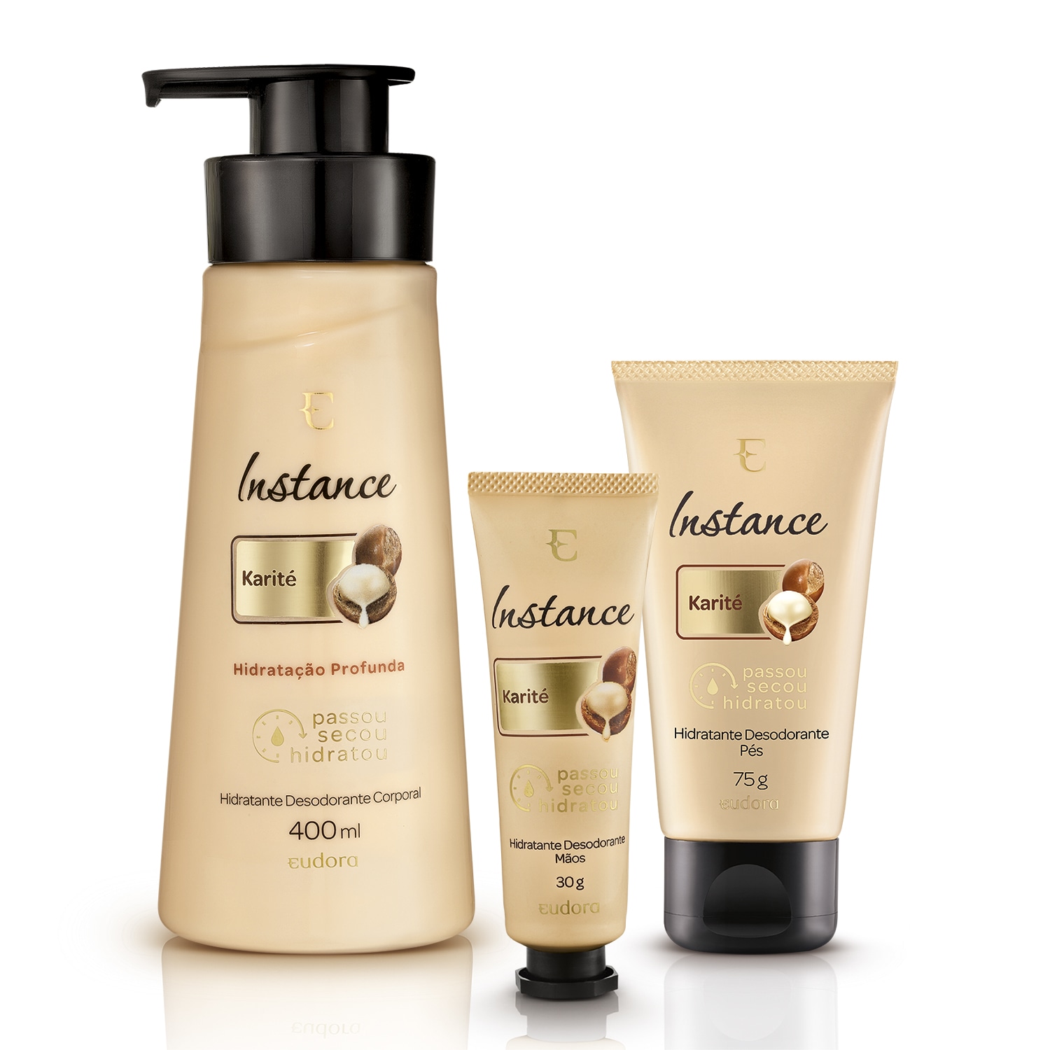 Combo Instance Karité: Loção Corporal 400ml + Creme para Mãos 30g + Creme para Pés 75g