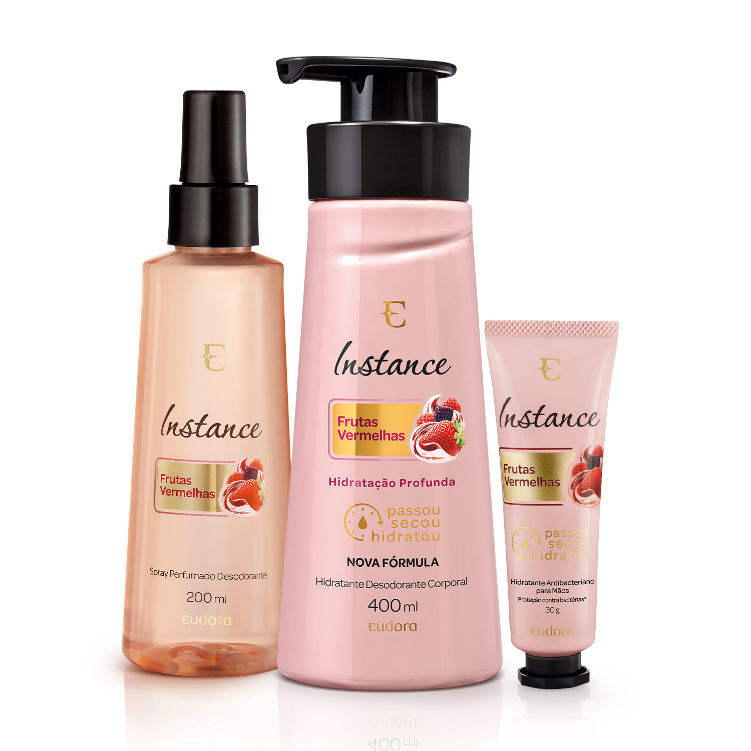 Combo Frutas Vermelhas: Spray Desodorante Colônia 200ml + Hidratante Corporal 400ml + Creme Para Mãos 30g