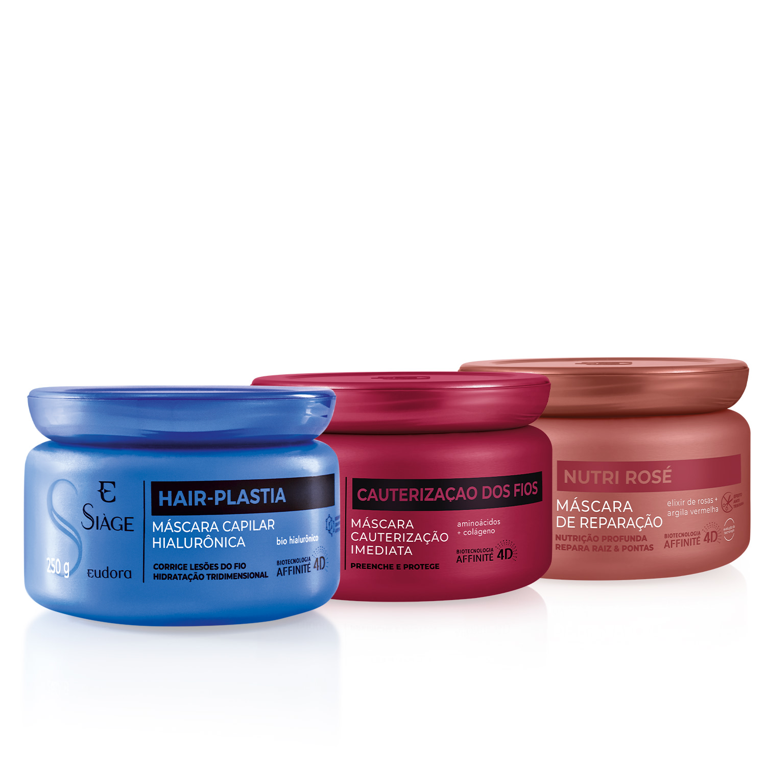 Combo Máscara Capilar Siàge: Hair-Plastia 250g + Cauterização dos Fios 250g + Nutri Rosé 250g