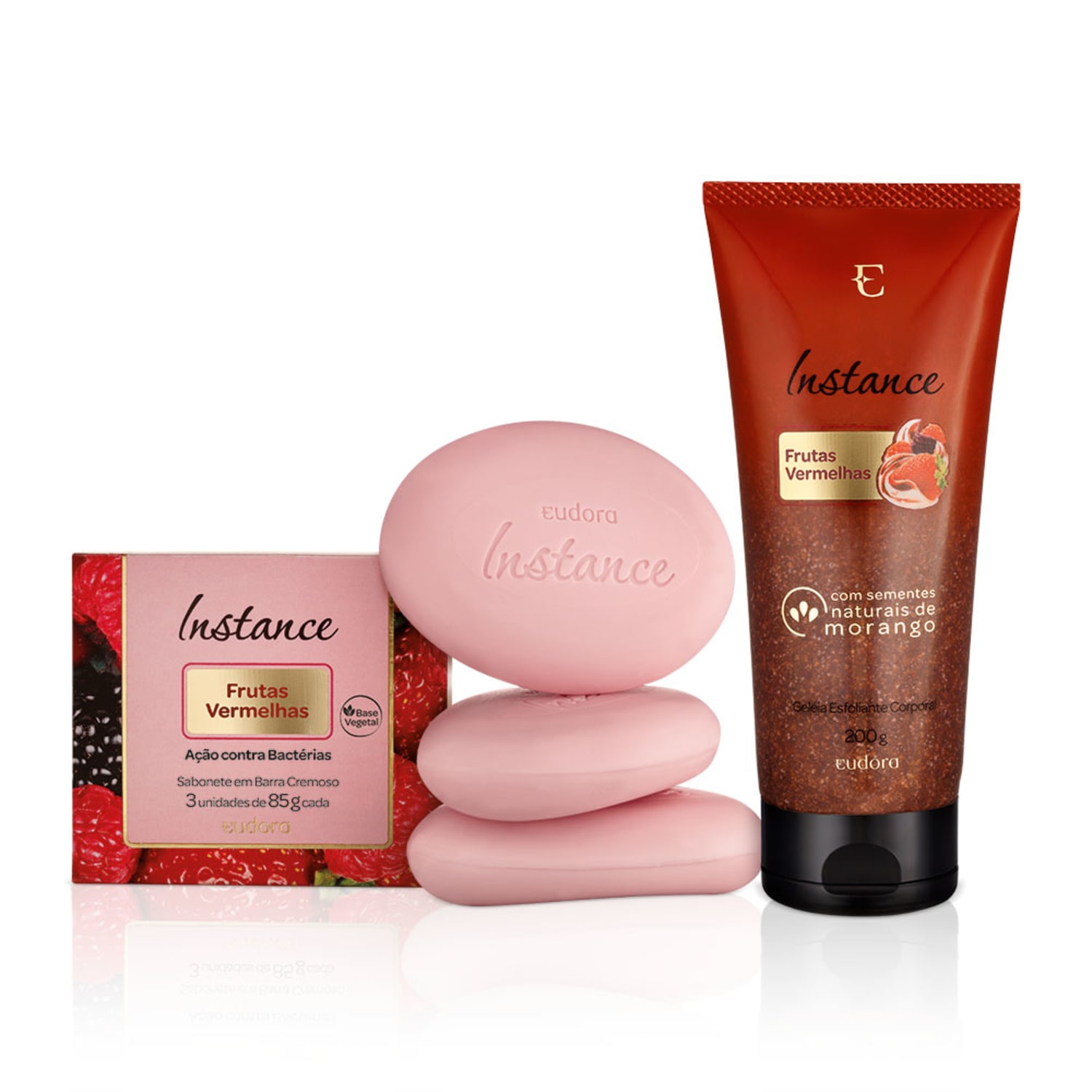 Combo Instance Frutas Vermelhas: 3 Sabonetes em Barras 85g + Geleia Esfoliante 200g