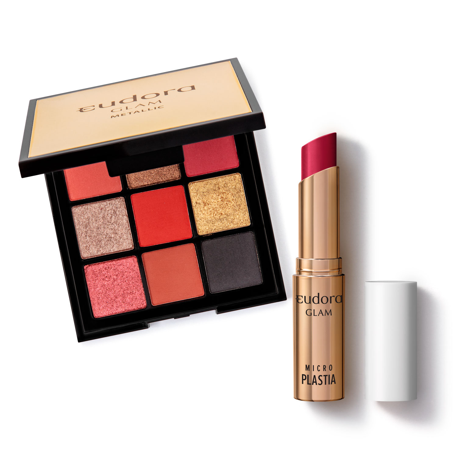 Combo Glam: Palette Metallic + Batom Marsala Supremo Microplastia 3,3g
