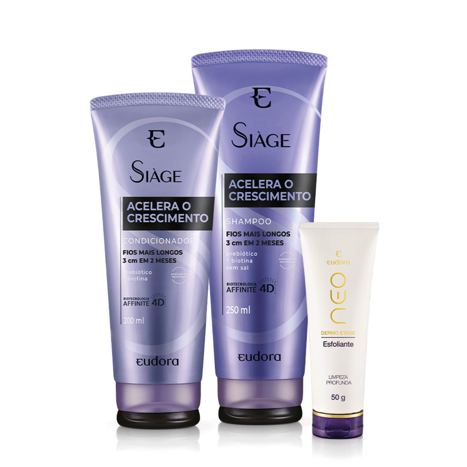 Combo Siàge e Skincare: Shampoo 250ml + Condicionador 200ml + Esfoliante Facial 50g