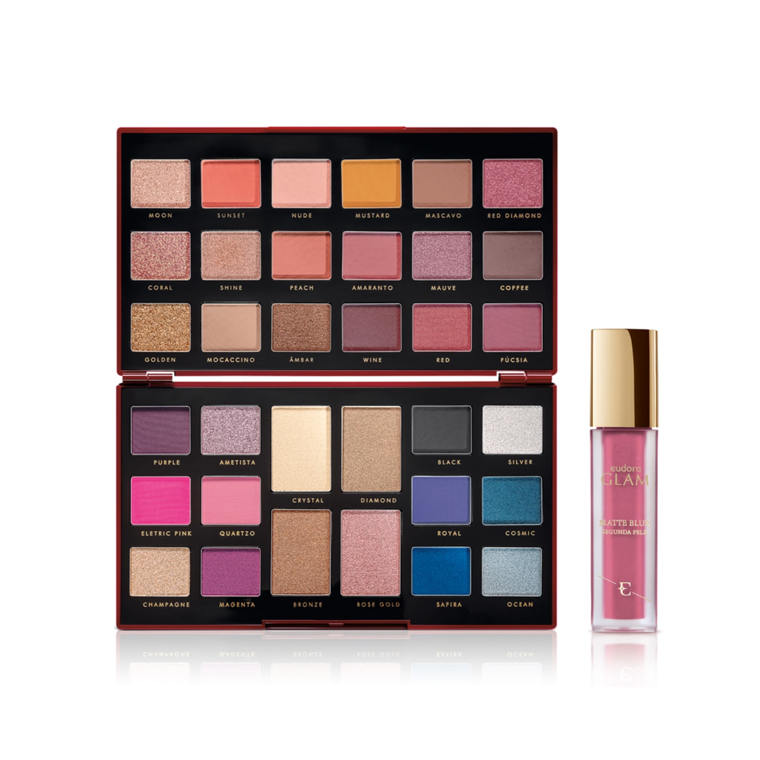 Kit Glam Palette Red Diamond + Batom Matte Blur Lilás Suave