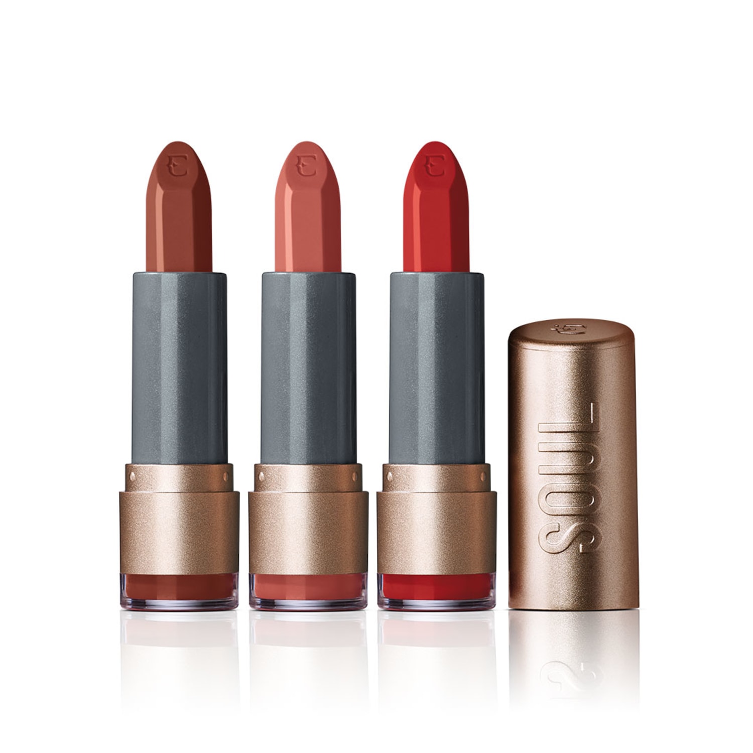 Kit 3 Batons Soul Kiss Me Hidratante Nude Veludo + Marrom Desfile + Vermelho Arraso