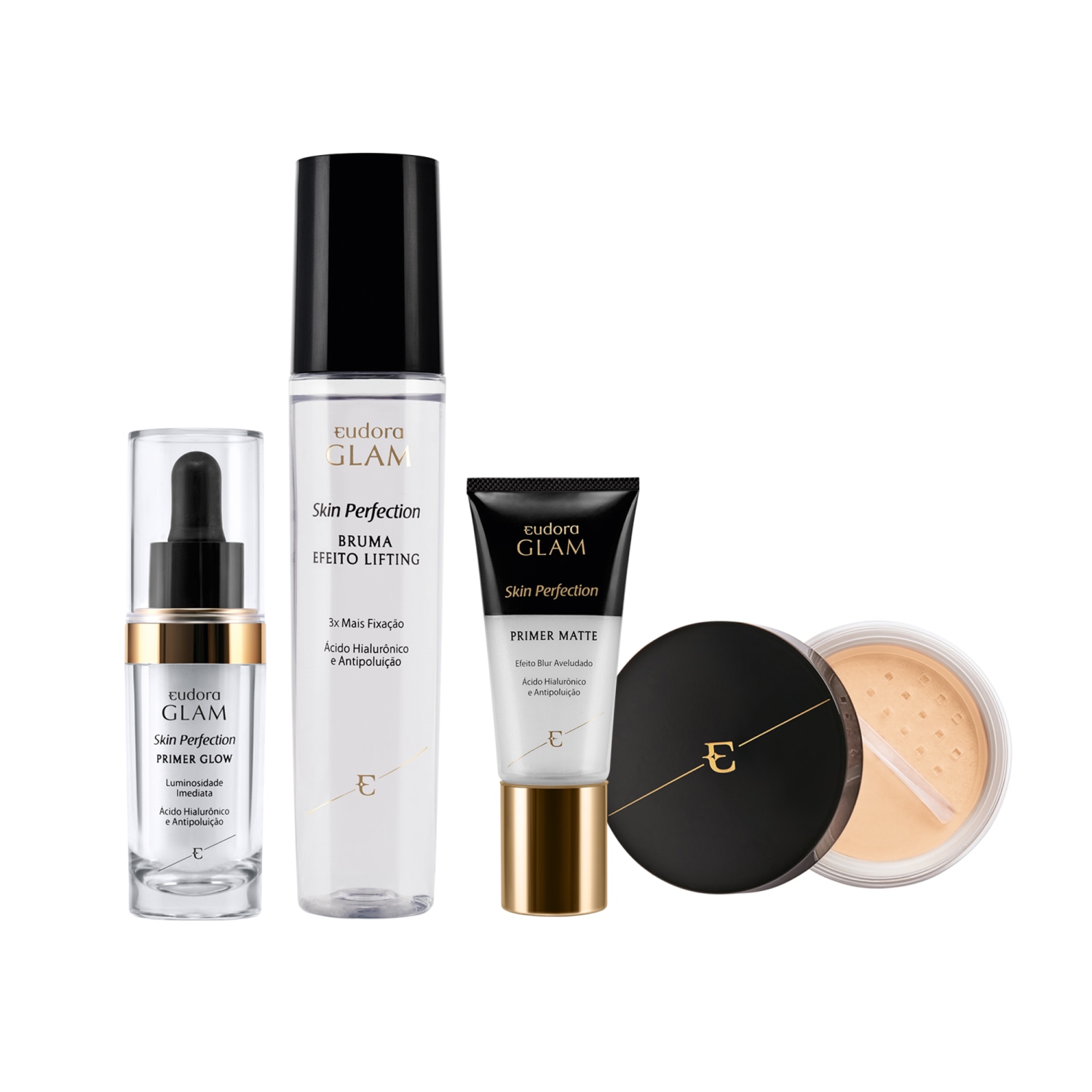 Kit Skin Perfection Pele Branca Pó Solto + Primer Matte + Primer Glow + Bruma Fixadora