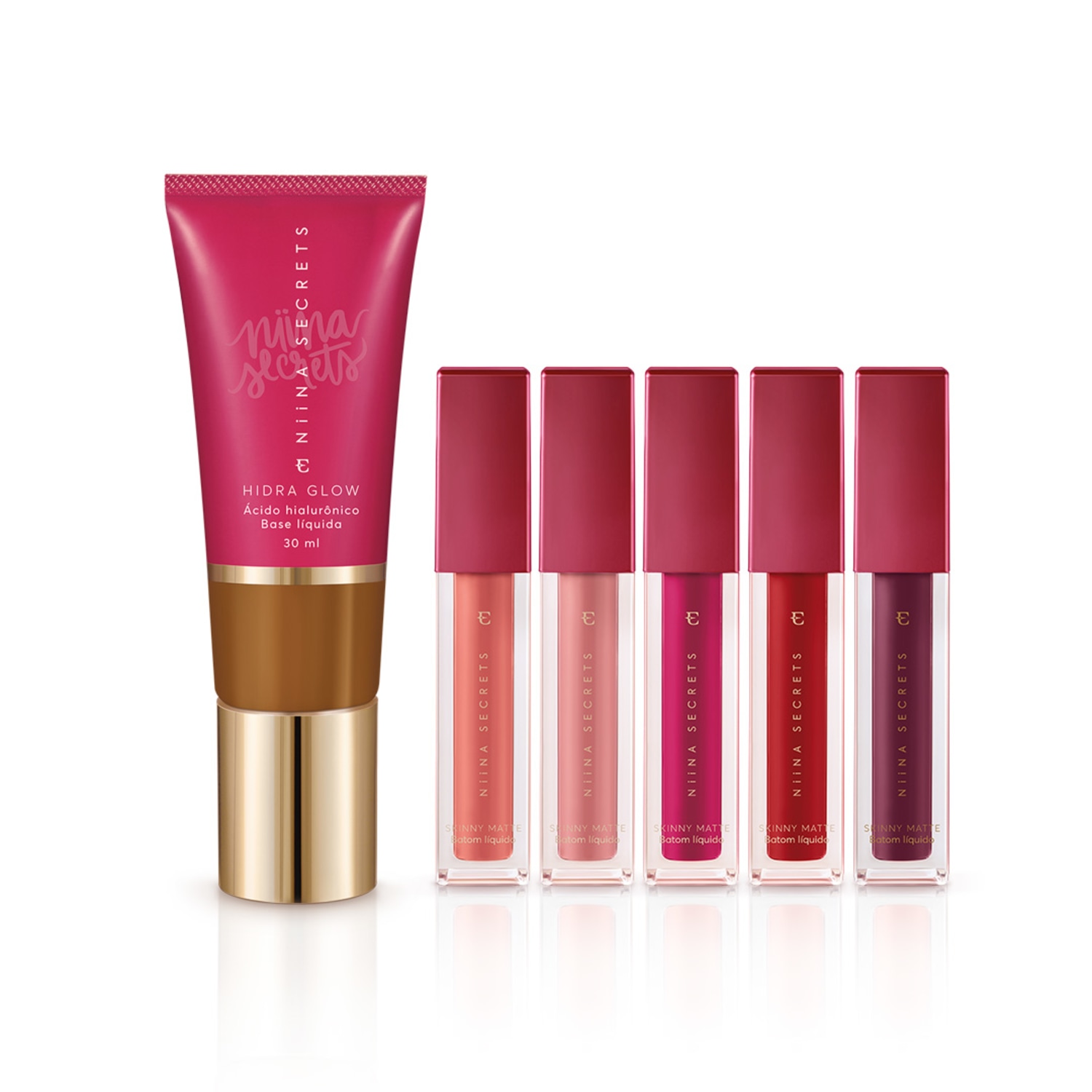 Kit Niina Secrets: Batons Skinny Matte + Base Cor 75