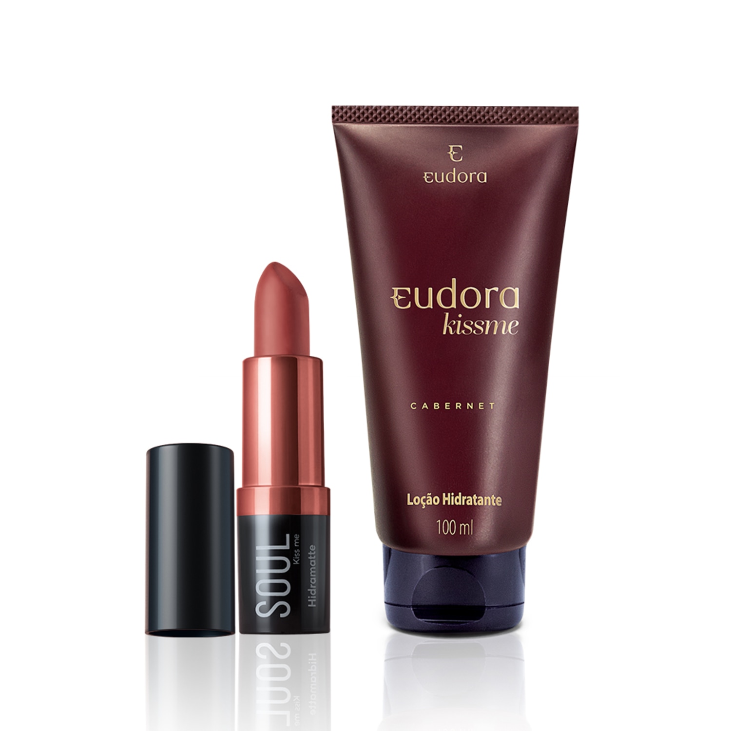 Kit Loção Hidratante Desodorante Kiss Me Cabernet + Batom Hidramatte Nude Rosé