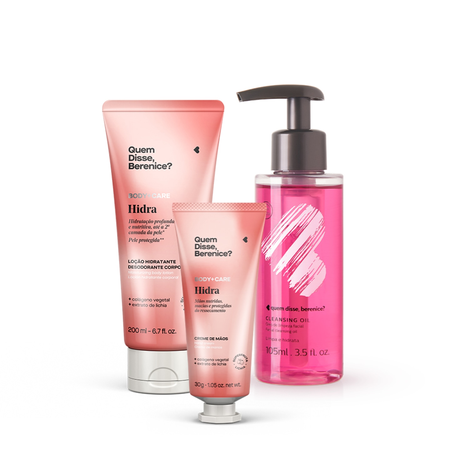Kit Cleasing Oil + Hidra Sabonete Líquido Mãos e Corpo + Loção Hidratante Desodorante Corporal