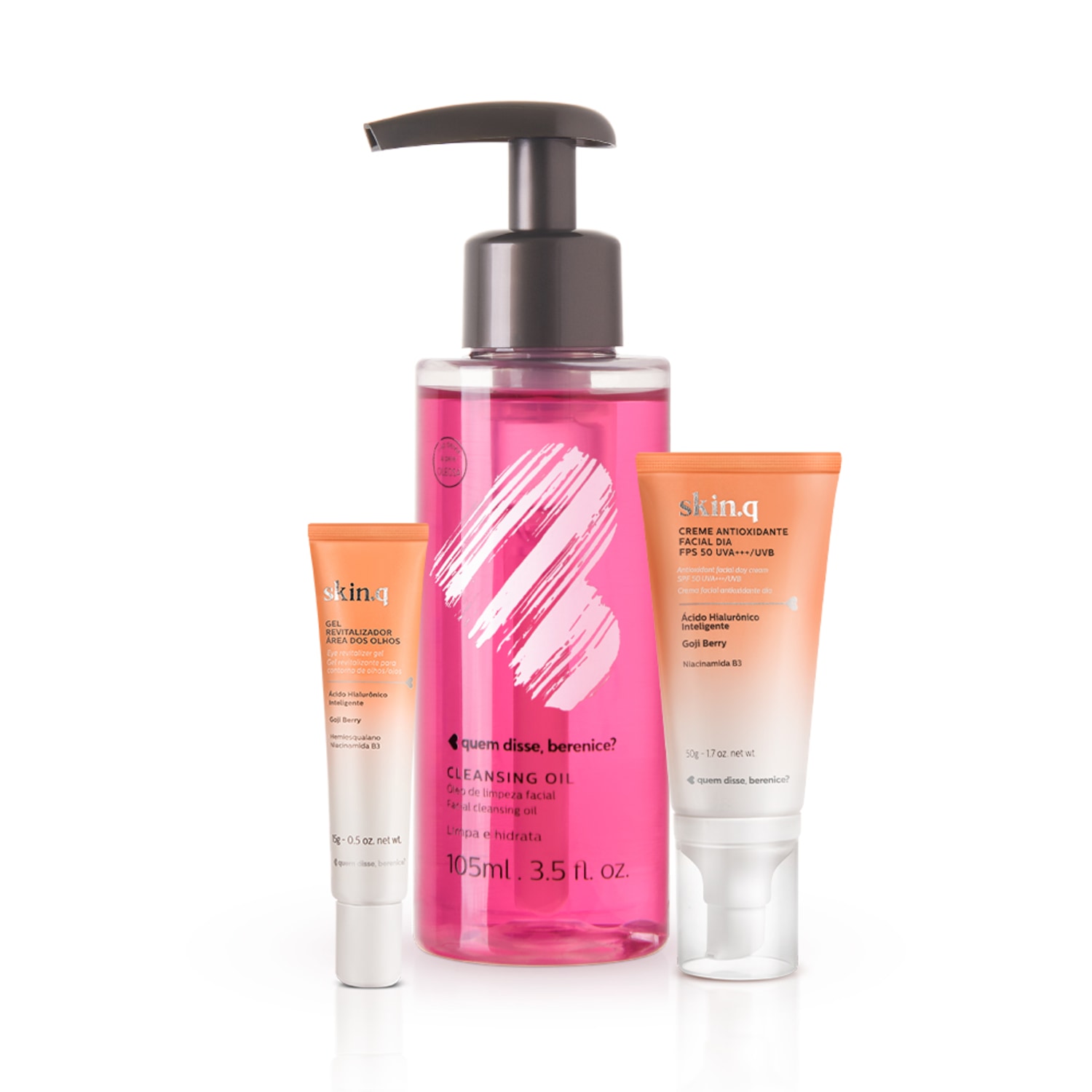 Kit Cleasing Oil + Skin. q Gel Revitalizador para Área dos Olhos + Creme Antioxidante Facial Dia FPS 50