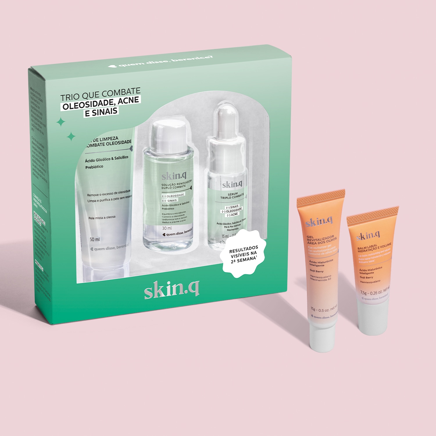 Combo Skin. q: Kit Combate Oleosidade + Gel Revitalizador para Olhos 15g + Balm Labial 7,5g