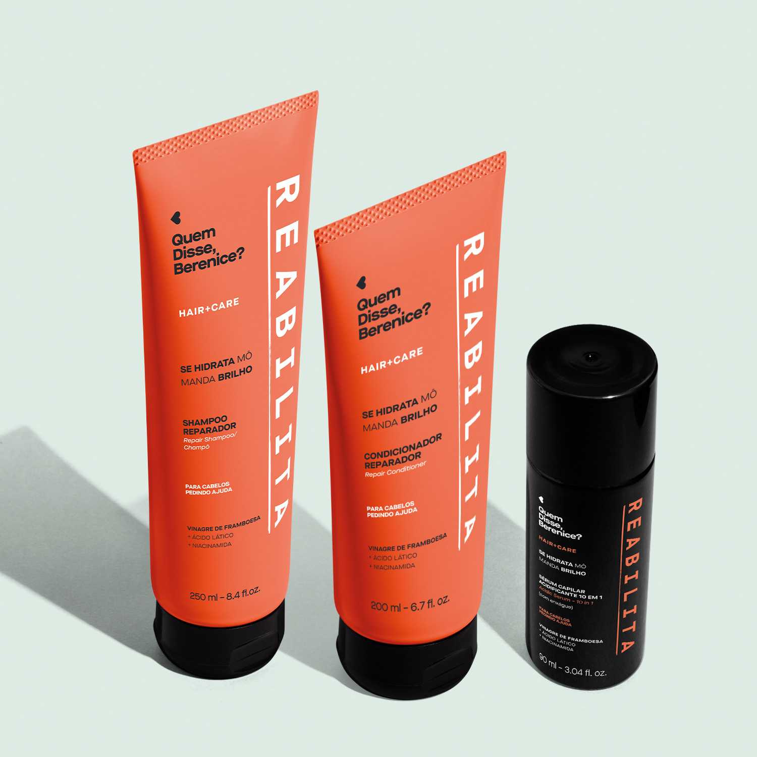 Combo Reabilita: Shampoo 250ml + Sérum Capilar Acidificante 90ml + Condicionador 200ml