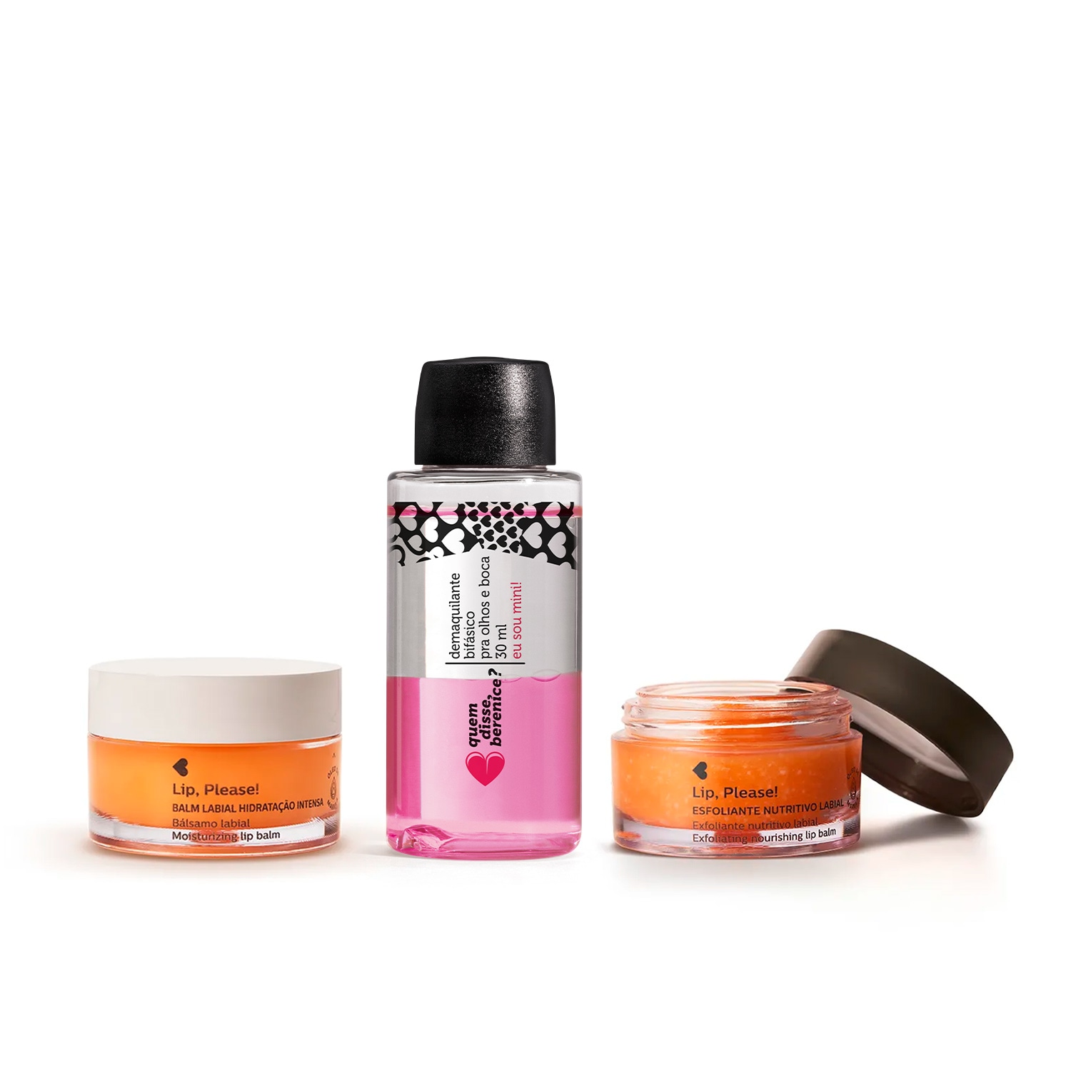 Combo Mini Demaquilante 30ml + Balm Hidratação Intensa 8g + Esfoliante Nutritivo Labial 8g