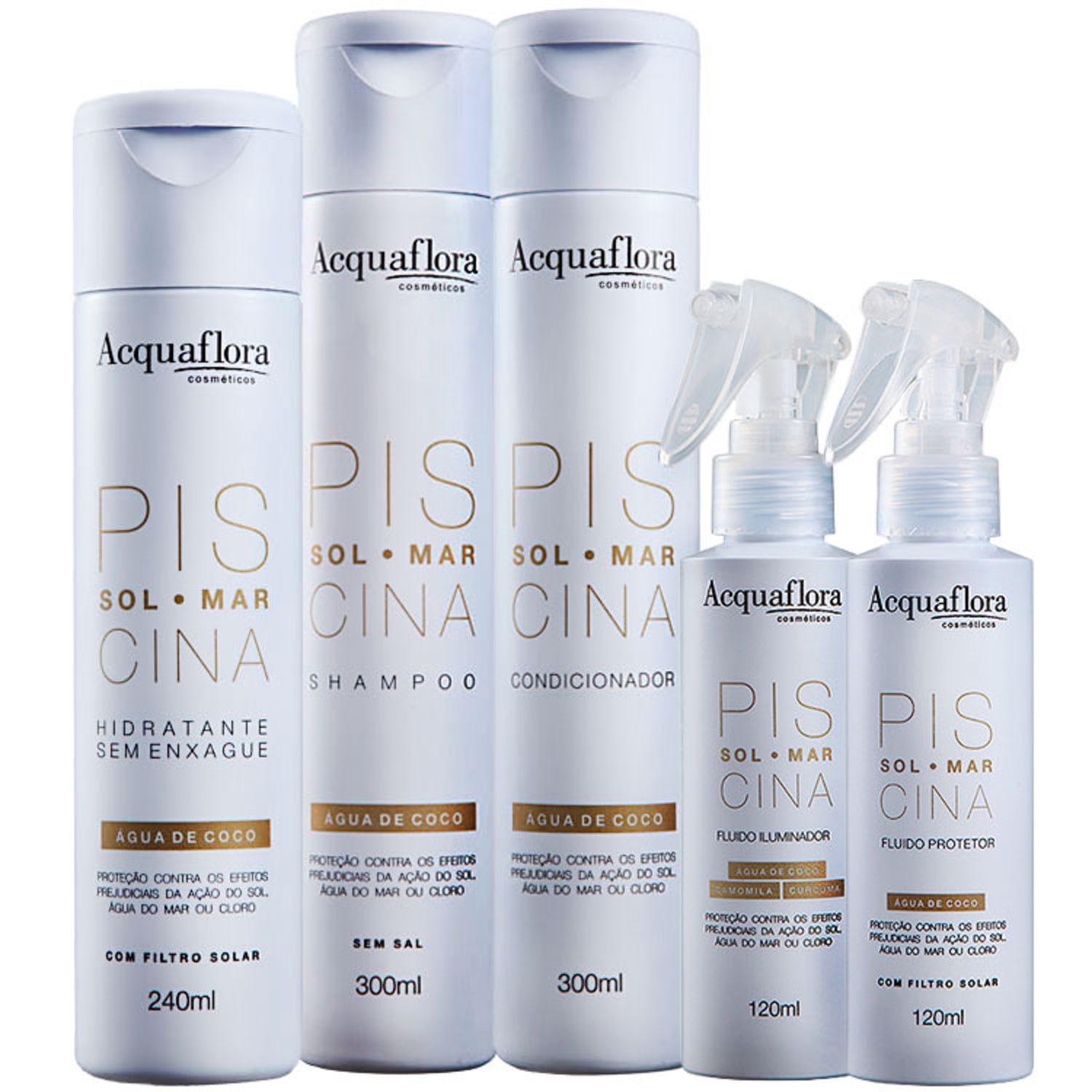 Kit Acquaflora Sol Mar Piscina Protetor Iluminador Hidratante (5 Produtos)