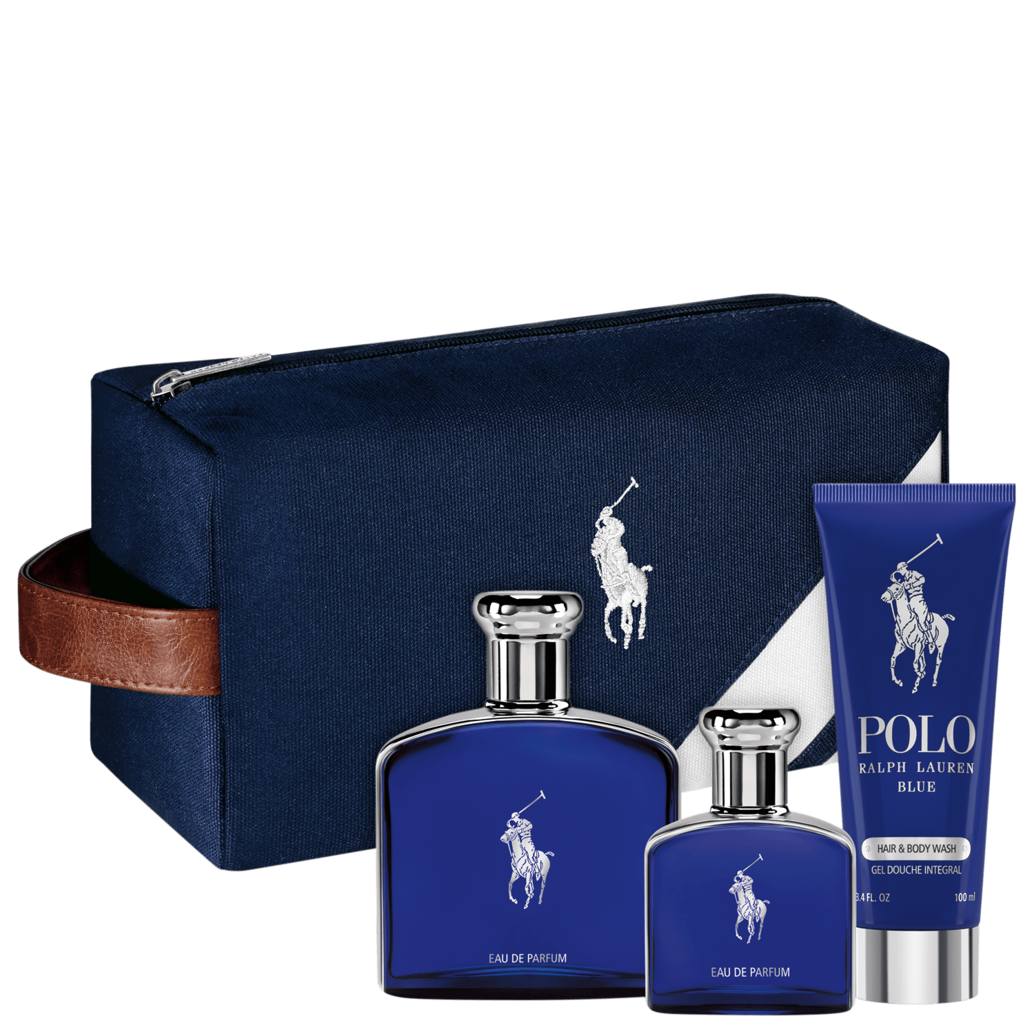 Conjunto Polo Blue Ralph Lauren Masculino - Eau de Parfum 125ml + Eau de Parfum 40ml + Gel de Banho 100ml + Nécessaire