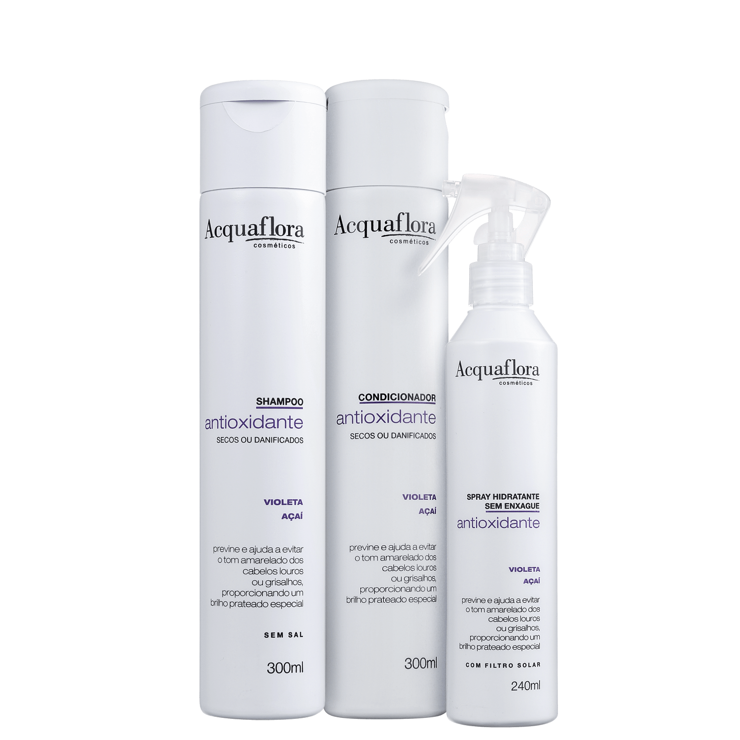 Kit Acquaflora Antioxidante Secos ou Danificados Leave-In (3 Produtos)