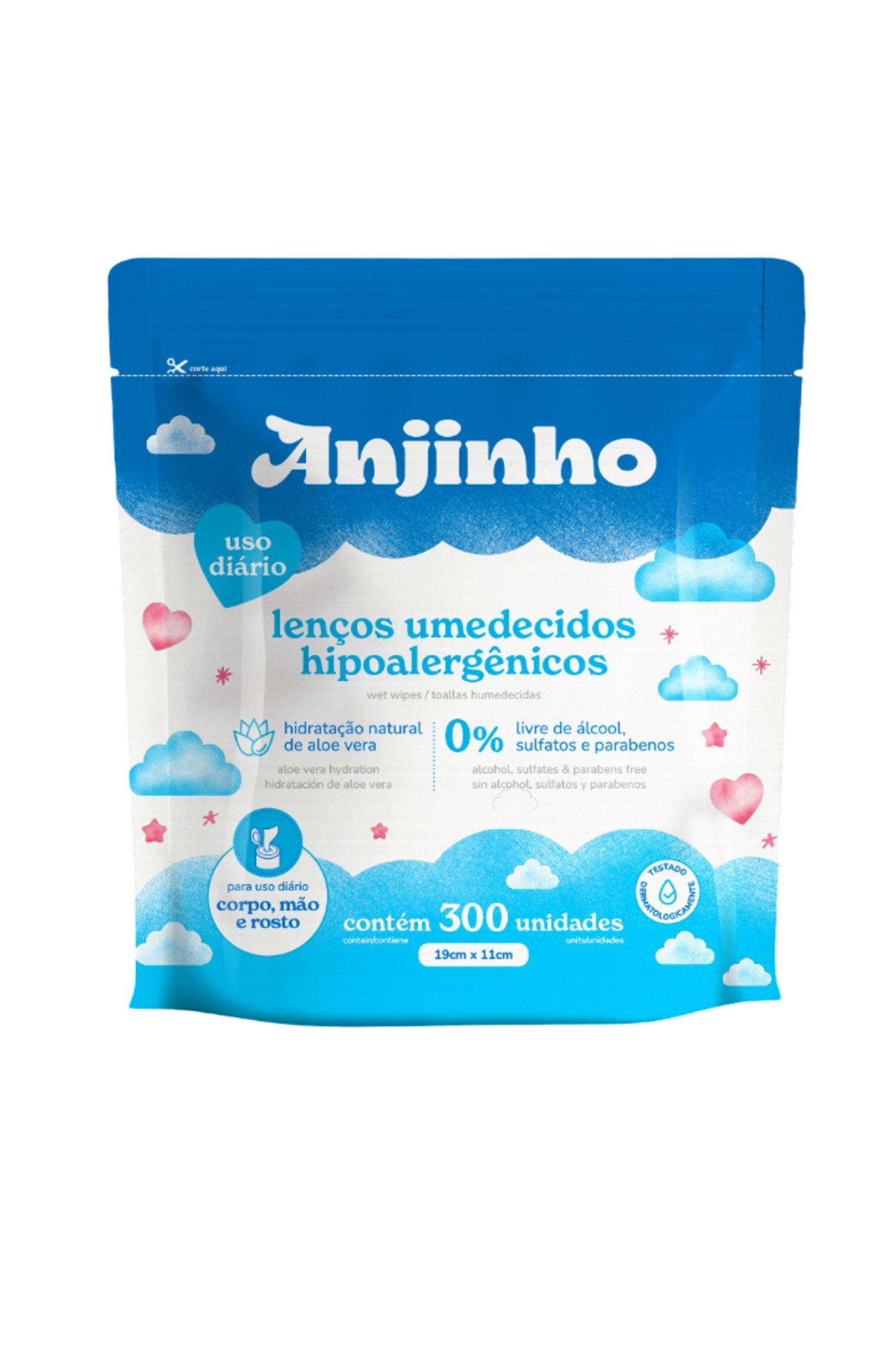 Anjinho Lenço Umedecido Uso Diário Refil c/300un