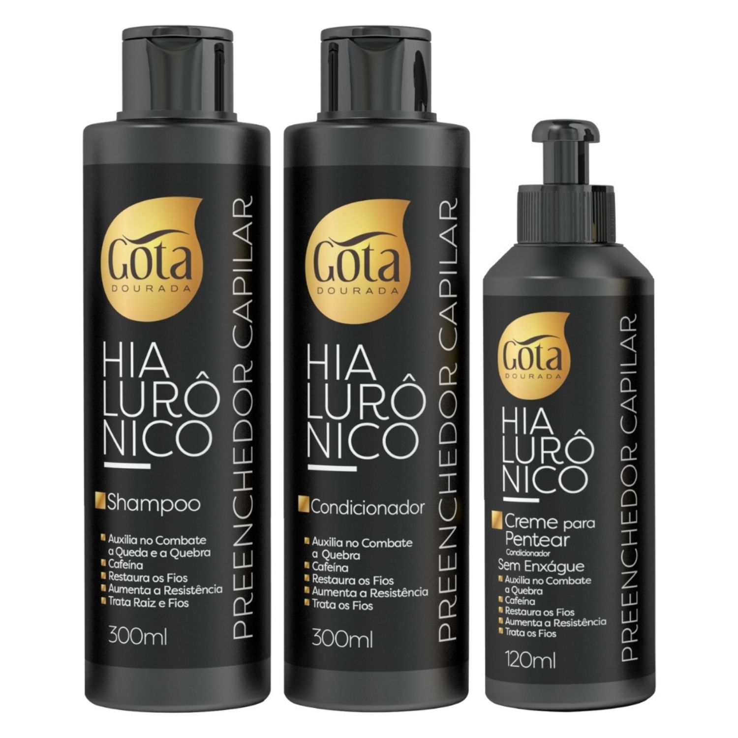 Kit Gota Hialurônico Shampoo Condicionador Creme de Pentear