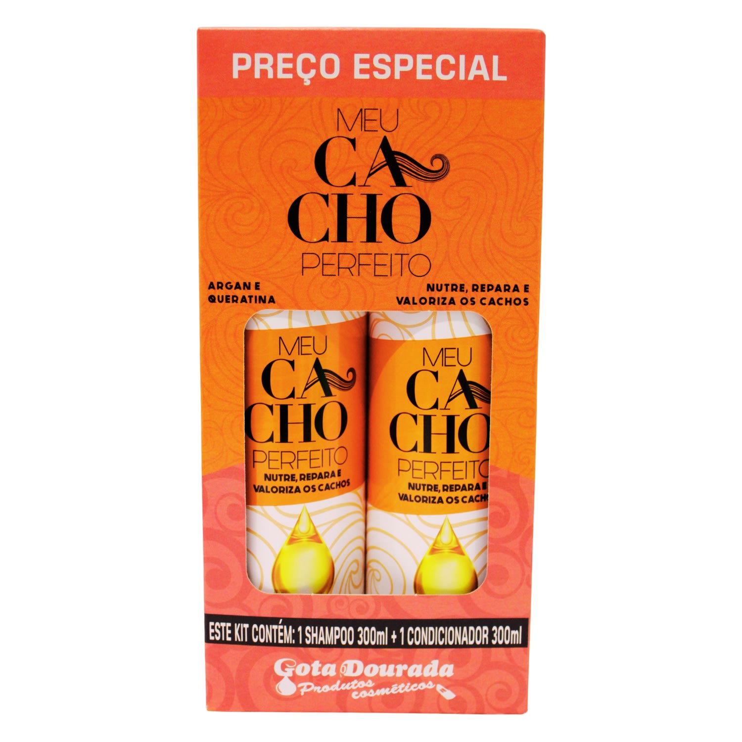 Kit Gota Dourada Meu Cacho Perfeito Argan e Queratina Shampoo e Condicionador 300ml