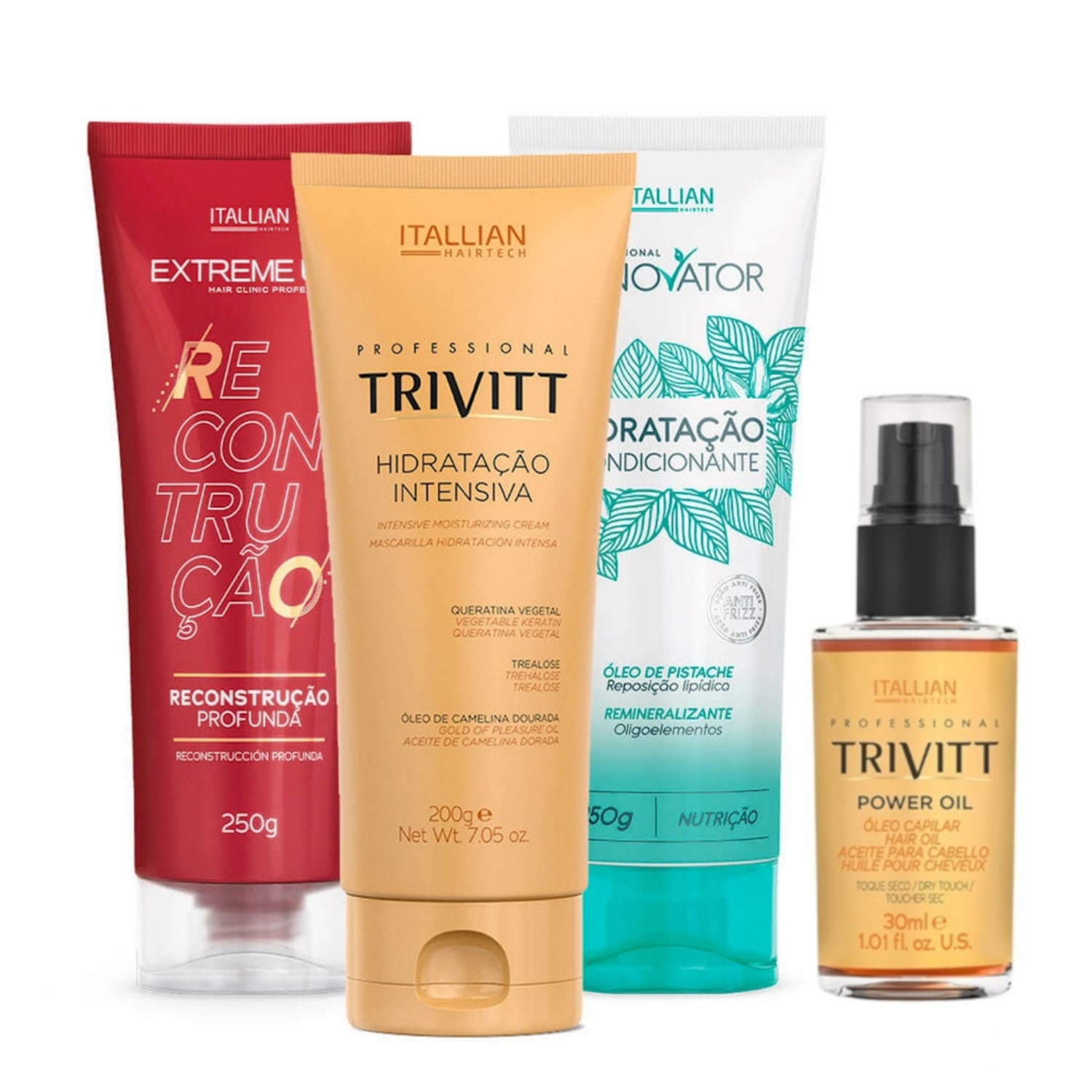 Kit Trivitt Cronograma Capilar+ Finalizador Power Oil - Reconstrução,Hidratação, Nutriçao e Brilho (4 Itens)